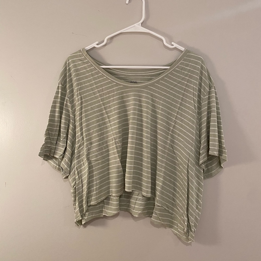 light green and white striped oversized floppy crop top